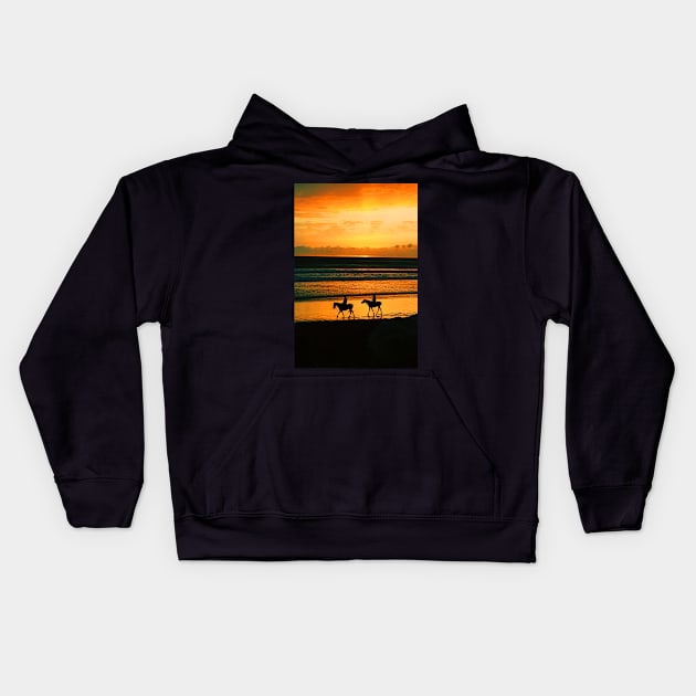 Riding Horses on the Beach Kids Hoodie by RockettGraph1cs